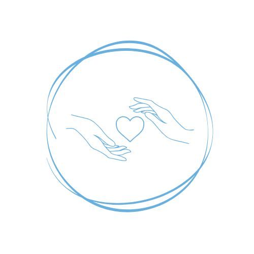 Manos que se extienden hacia un corazón en el centro de un círculo.