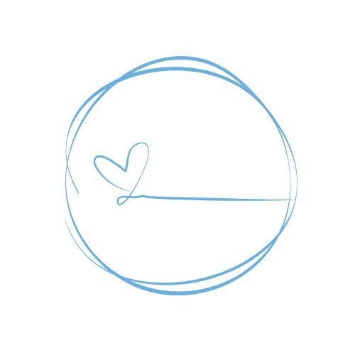 Dibujo en azul de un círculo con un corazón pequeño en su interior.