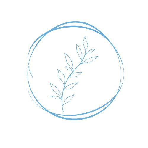Rama de hojas dentro de un círculo azul claro.