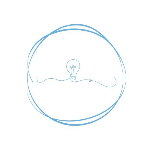 Dibujo de una bombilla dentro de un círculo azul claro.