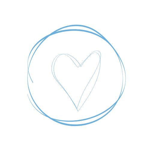 Corazón dibujado en azul claro dentro de un círculo.